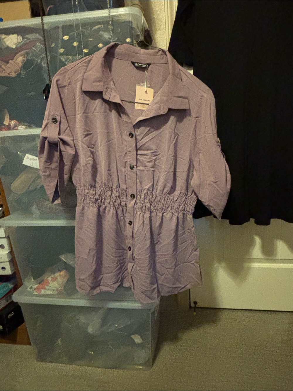 NWT: BloomChic size 18/20 Lavender Button-Front Ruched Waist blouse